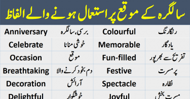 Birthday Vocabulary list with Urdu meanings, English to Urdu vocabulary