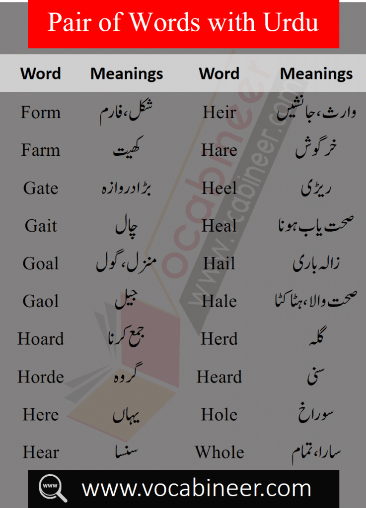 Pair of Words for CSS, 10Th Class, 1st and Second Year with PDF. English vocabulary Pair of words with Urdu meanings and sentences with PDF. Daily used confusing pair of words English words with meanings. Daily use vocabulary words with meaning. Spoken English words list. Vocabulary words with meaning and sentence. Spoken English words list PDF. Basic English vocabulary with Urdu meanings, Pair of Words with Meanings PDF, CSS Solved Pair of Words Download PDF, Exams pair of words download PDF