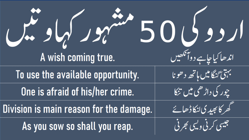 Proverb Meaning in Urdu and Hindi Translation with PDF in English, Learn Common English Proverbs with Urdu meanings which are used in daily life.