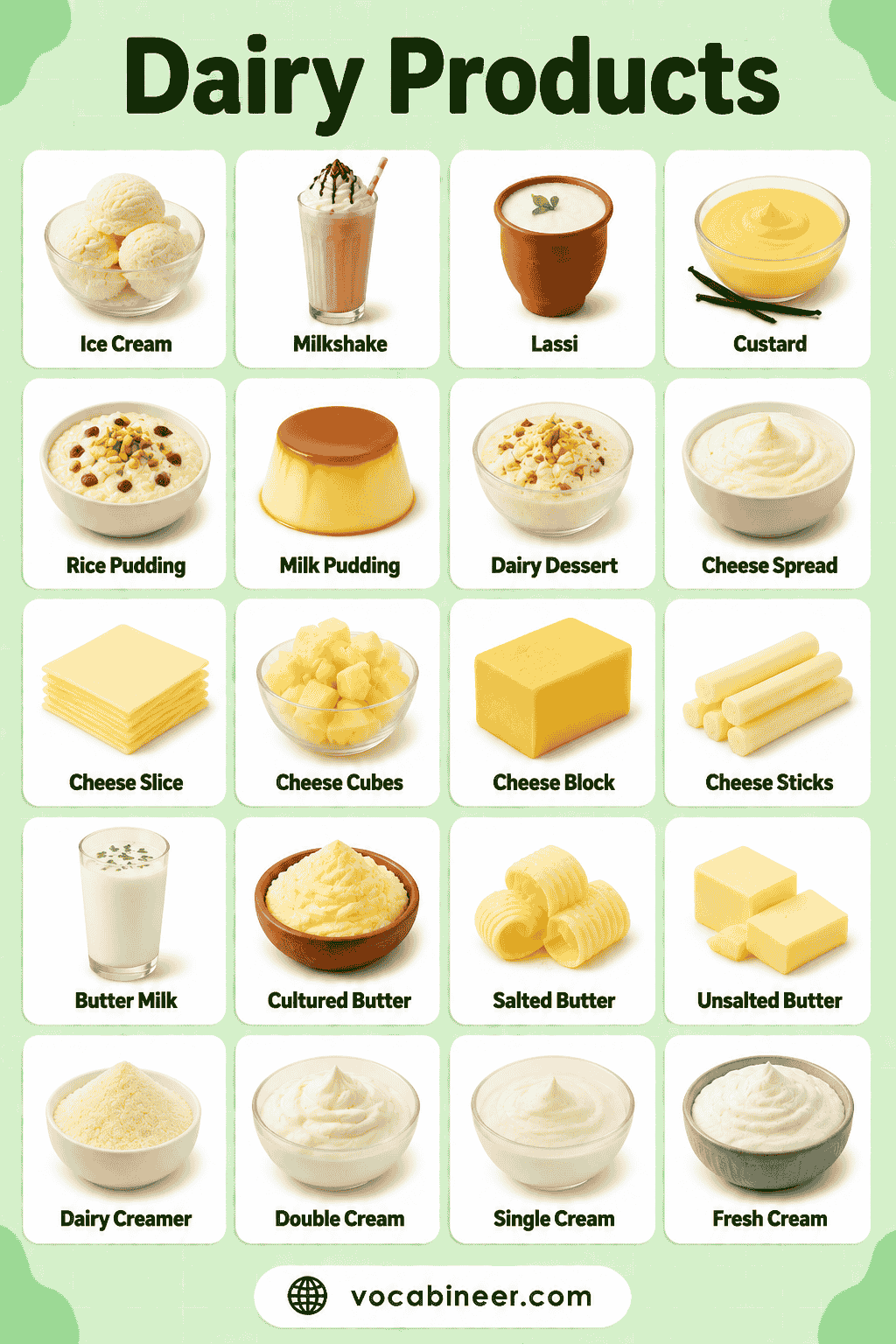 Common Dairy Products with Names, Types, and Pictures