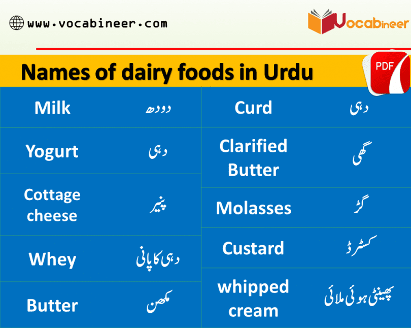 Dairy Products Vocabulary in Urdu Hindi, English vocabulary with Urdu meanings, English to Hindi vocabulary, English vocabulary in Hindi, English to Hindi, Hindi to English