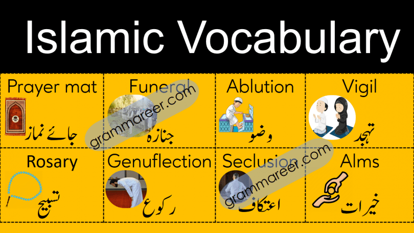 Islamic Vocabulary Words with Meanings in Urdu, islamic words in Urdu, English vocabulary about islam with Urdu meanings, basic islamic vocabulary words in Urdu