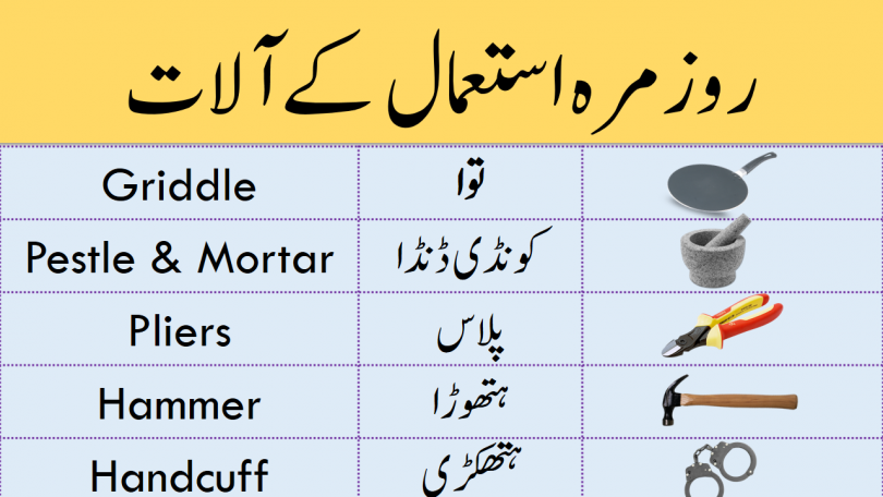 Tools Vocabulary and Weapons Vocabulary in Urdu