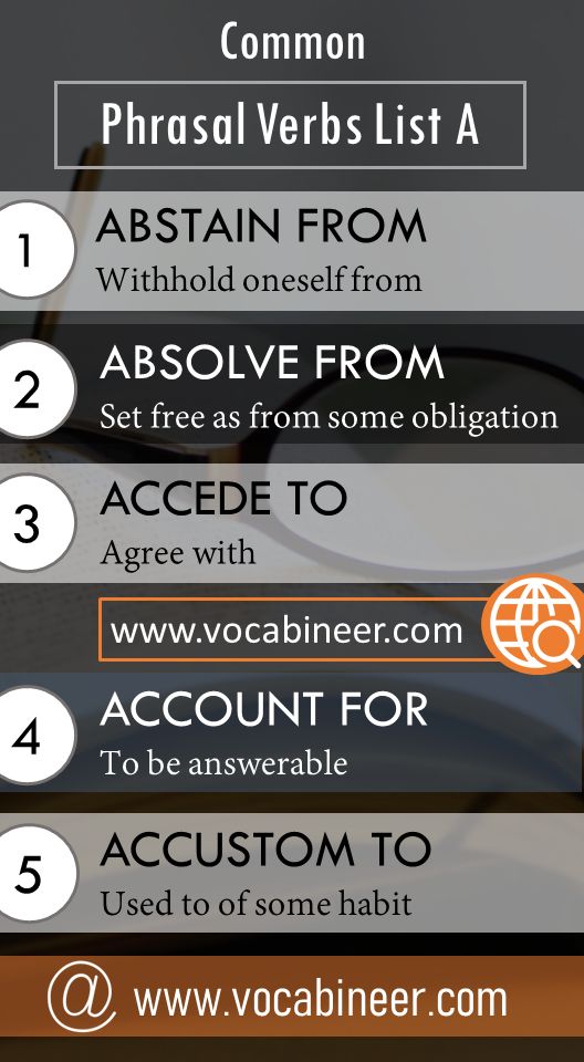 Vocabulary phrasal verbs list A and Flashcard for IELTS, TOEFL, PTE, GRE, CELPIP, UPSC, PPSC, CSS, FPSC, A LEVEL, O LEVEL