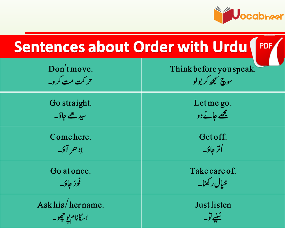 Imperative sentences Examples with Hindi and Urdu
