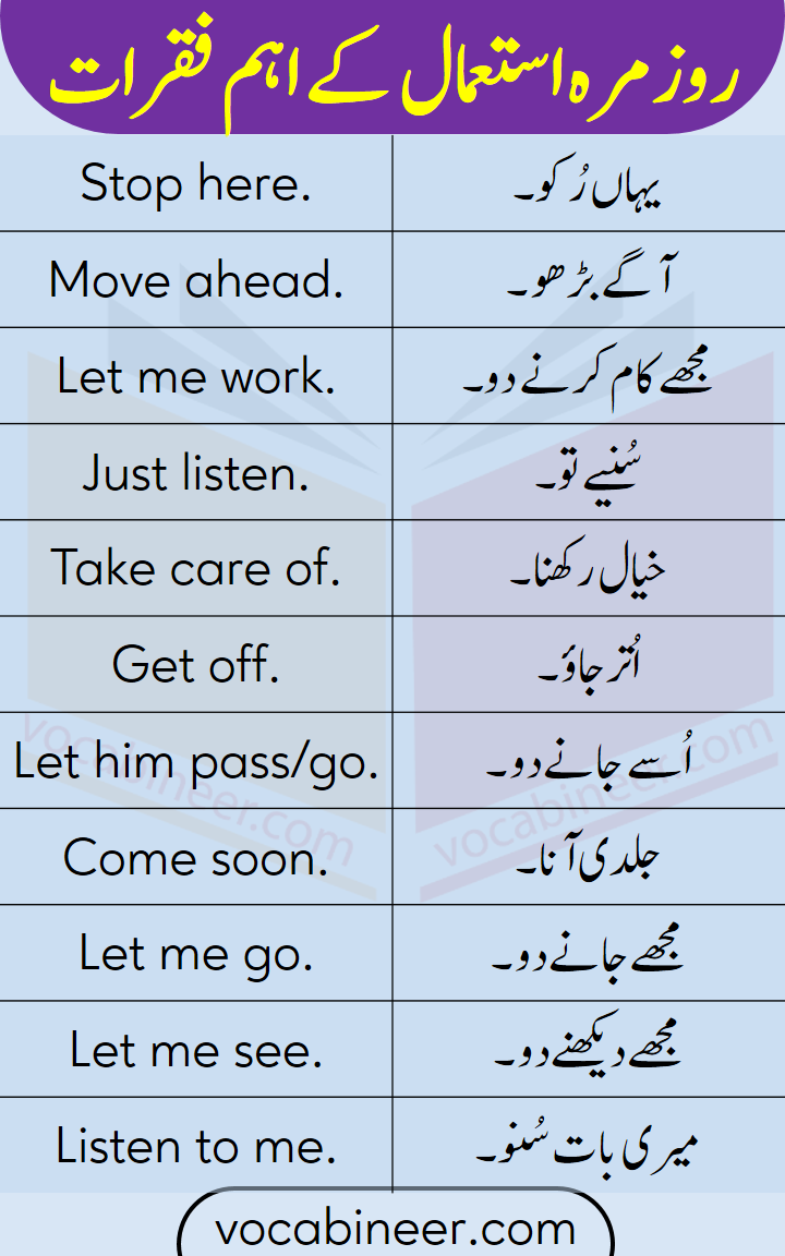 Imperative Sentences Examples with Urdu and Hindi