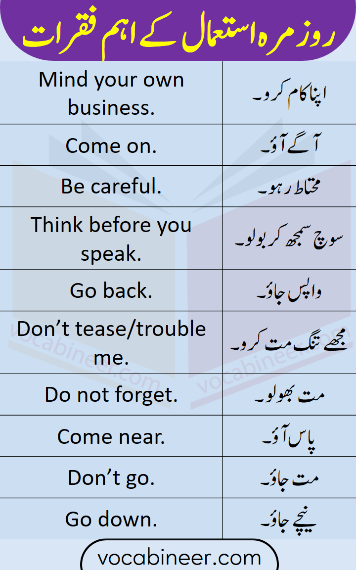 Daily Used English to Urdu and Hindi Conversation Sentences for Spoken English