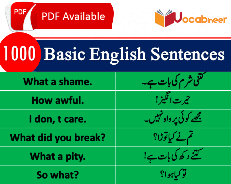 Best English sentences in Urdu PDF, Most used English sentences in Hindi, English to Hindi conversation PDF, Kids English, Basic English lessons in Urdu