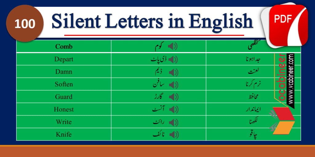 words with silent letters in urdu meanings in words