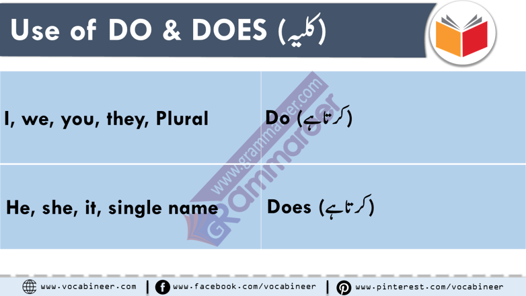Learn Use of DO DOES DID in Urdu & Hindi with PDF and Video Difference between do & does in Hindi & Urdu, How to Use Do Does and Did in English, Basic English Grammar in Urdu & Hindi Spoken English Course in Hindi and Urdu