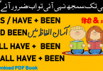 HAS BEEN HAVE BEEN HAD BEEN WILL HAVE BEEN in Urdu & Hindi with PDF Learn use of has / have / had / will have / shall have + Been with Hindi and Urdu translation English grammar in Urdu, English Grammar in Hindi, Spoken English Course in Urdu