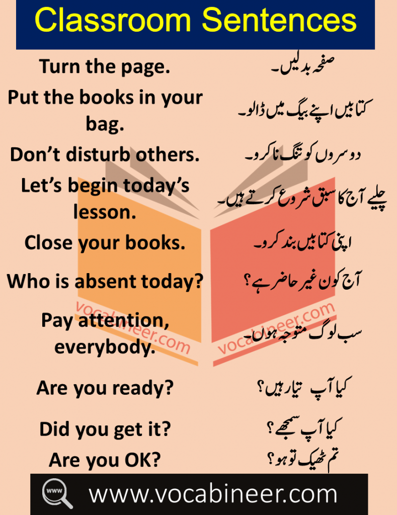Daily Use Sentences in Classroom with Urdu Translation Learn Common Classroom related vocabulary and sentences with Urdu Translation for improving your English Speaking.