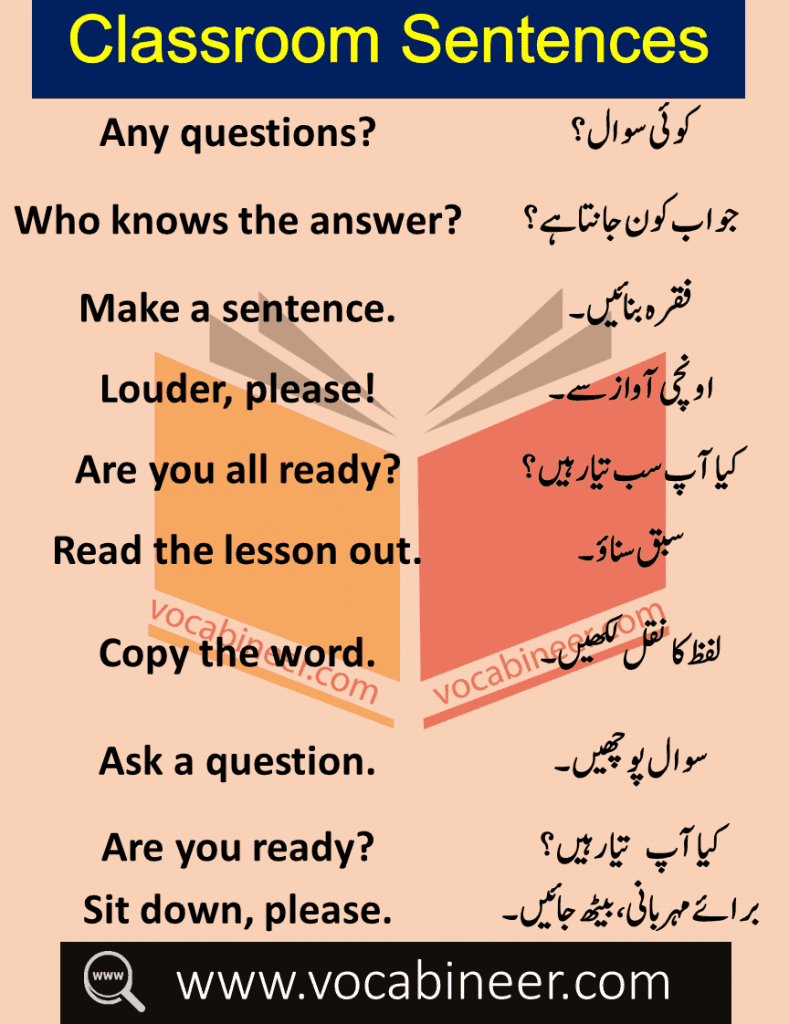 Daily Use Sentences in Classroom with Urdu Translation Learn Common Classroom related vocabulary and sentences with Urdu Translation for improving your English Speaking.