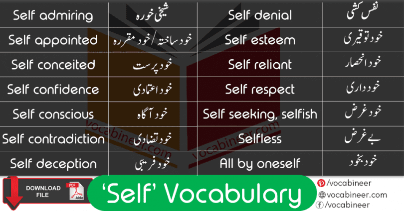 Vocabulary Words Starting with Self with Urdu Meanings