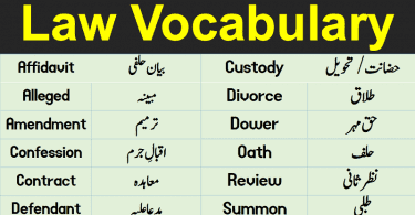 Law Terms & Vocabulary with Urdu / Hindi Meanings learn important law vocabulary words and terms with Urdu & Hindi meanings list of legal terminology with their meanings.