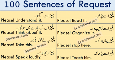 Sentences of Request in Urdu and Hindi Translation learn how to make request in different ways using 100 common English sentences with Urdu and Hindi Translation.