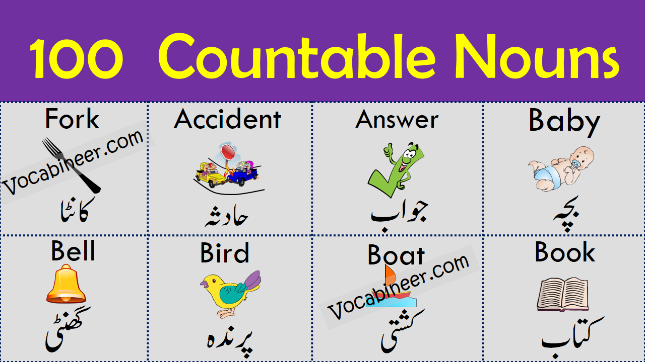 100 Common Countable Nouns Examples In English