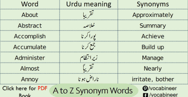 A To Z Basic Vocabulary Words With Urdu Meanings  Vocabulary words, Good  vocabulary words, Phrases and sentences