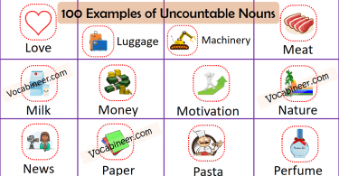 100 Examples of Common Uncountable Nouns learn list of useful Uncountable Nouns examples in English using pictures