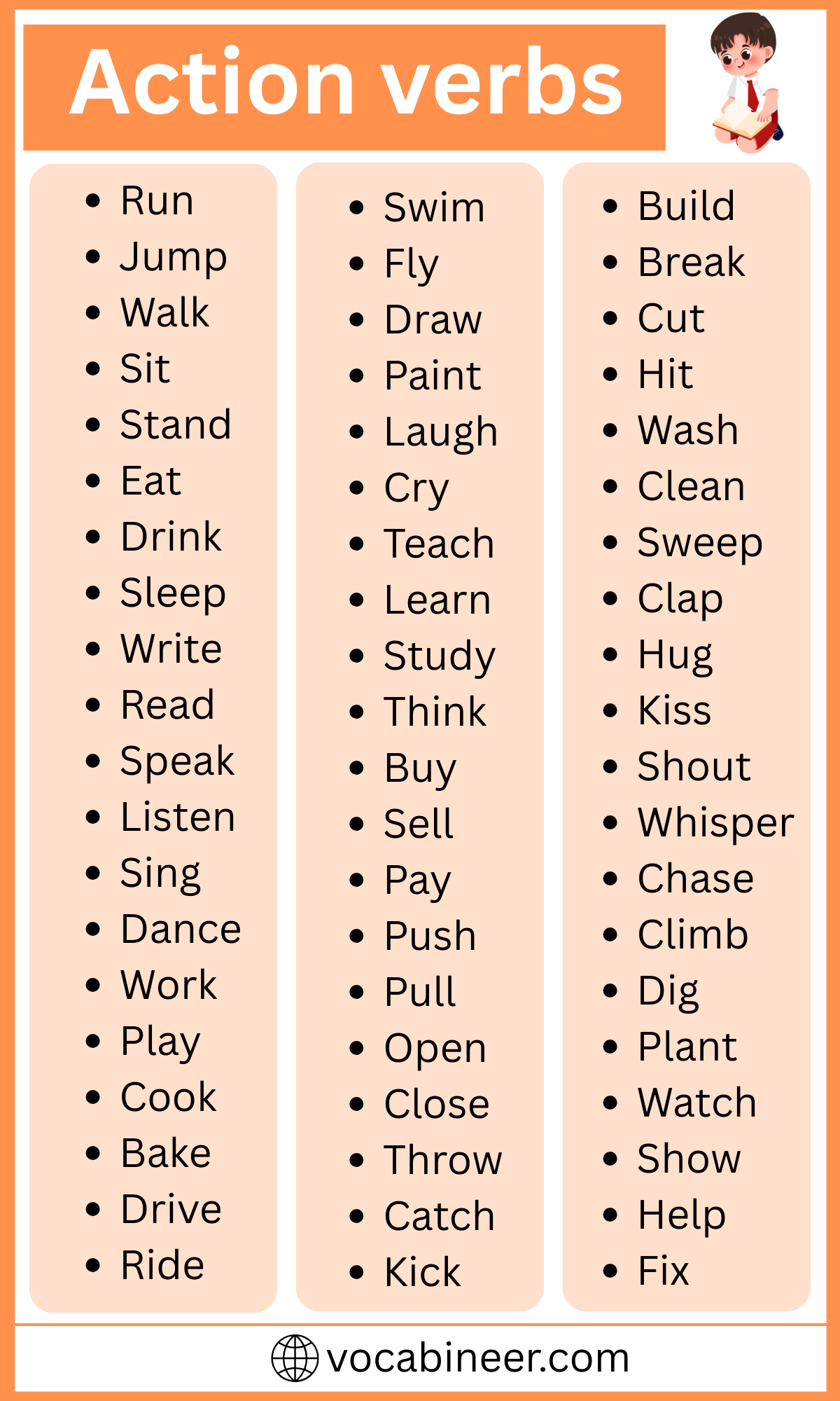 100 Action Words in English with sentences