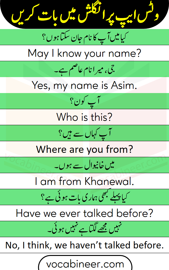 English sentences for chatting on whatsapp with Urdu and Hindi