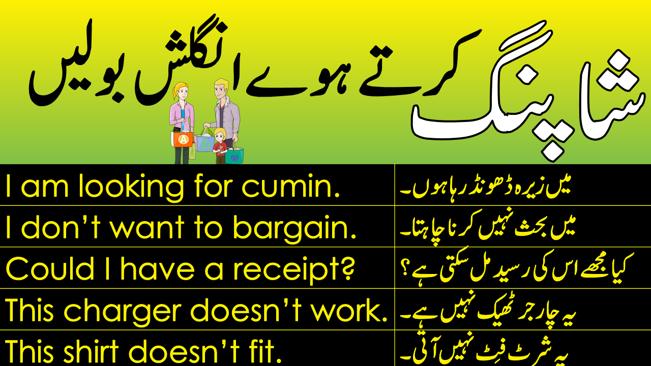 English Sentences for Shopping with Urdu and Hindi Translation