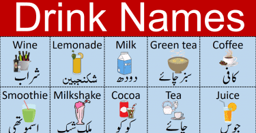 Drink Names Vocabulary Words List with Urdu Meanings