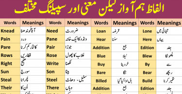 homophones List with Urdu meanings same pronunciation but different words