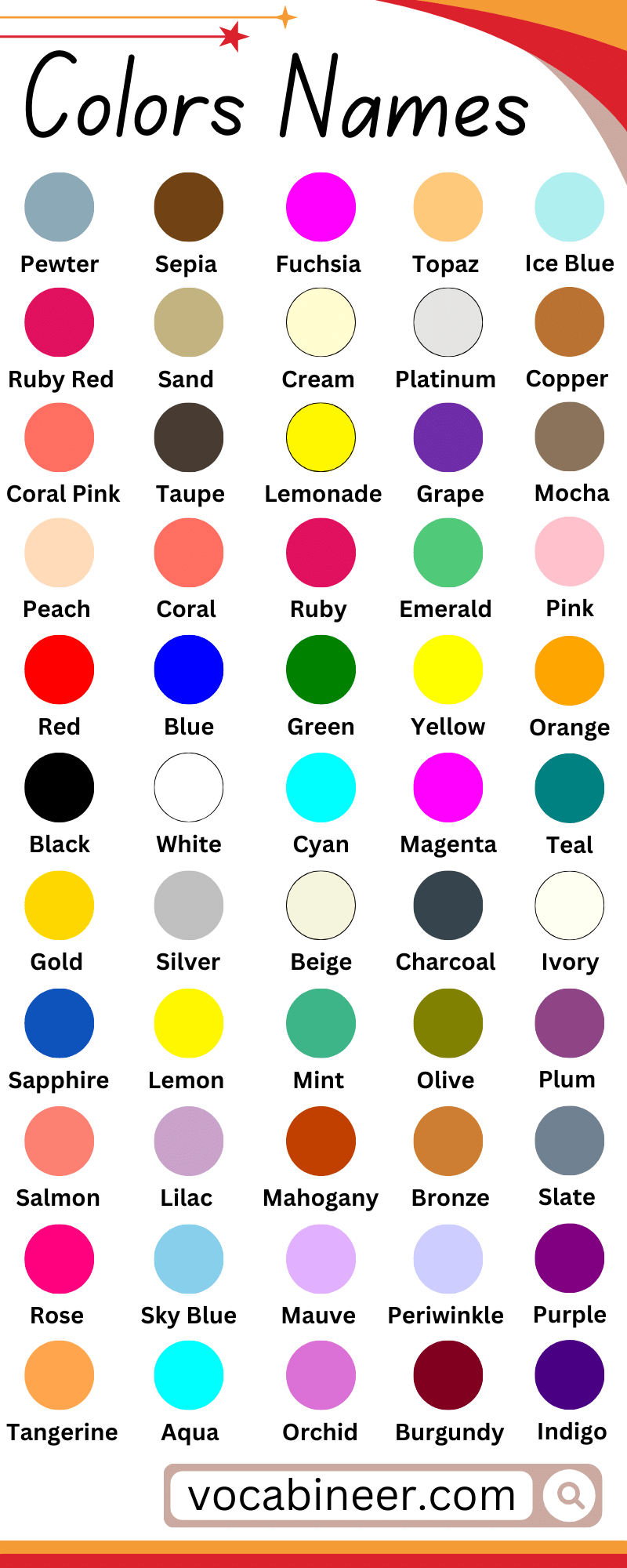 Useful List Of Color names