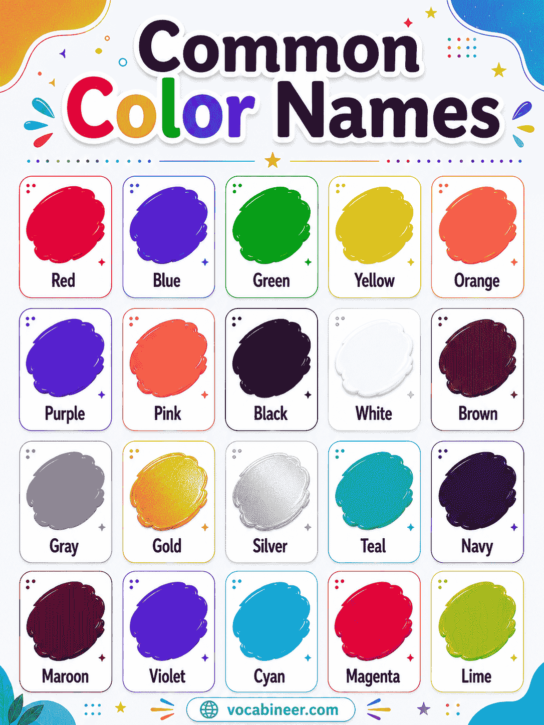 A useful list of common colour names for daily English.