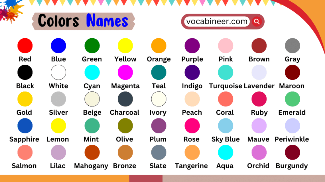 Colours Names in English with Pictures