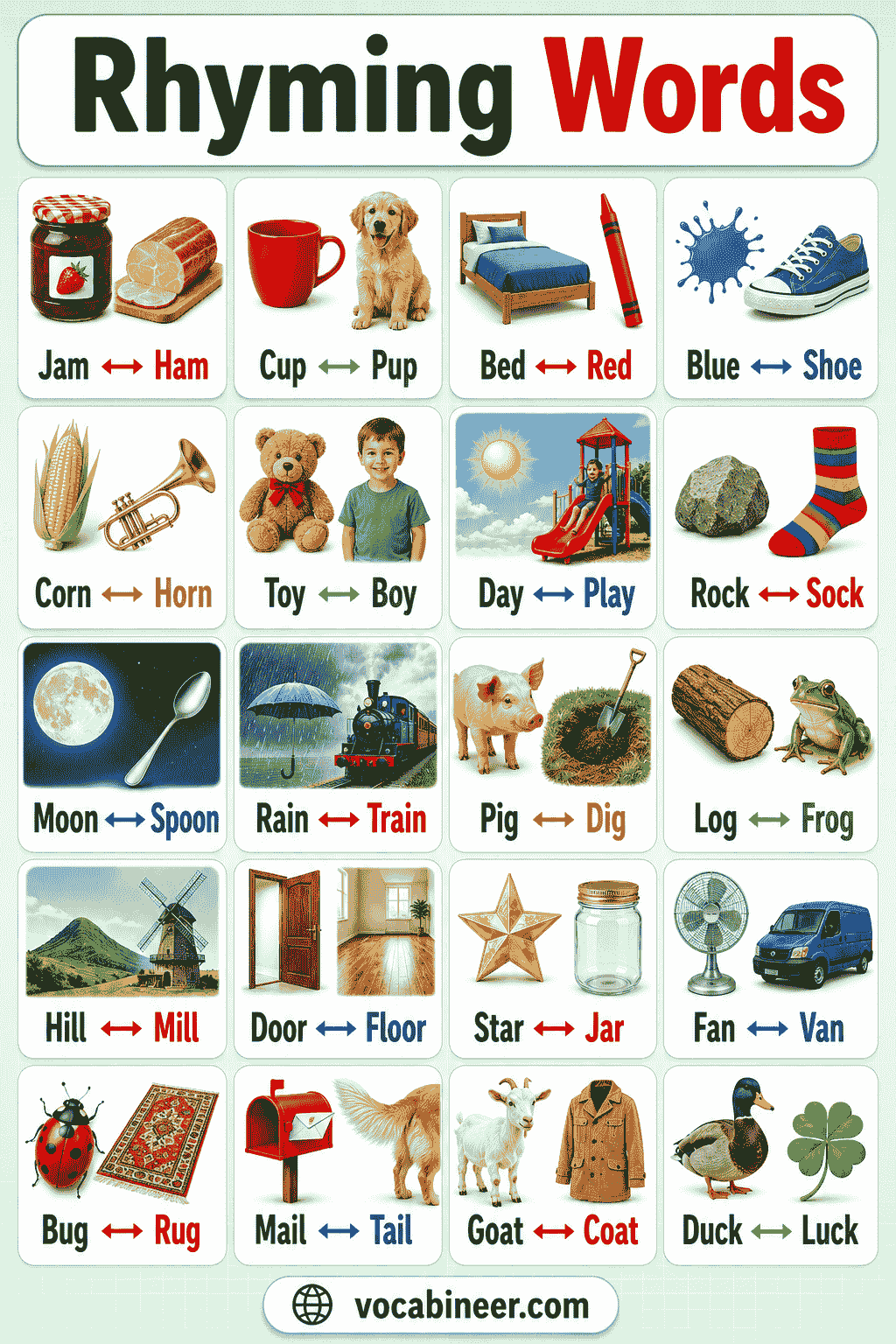 100+ Rhyming Words in English With Meanings and Examples