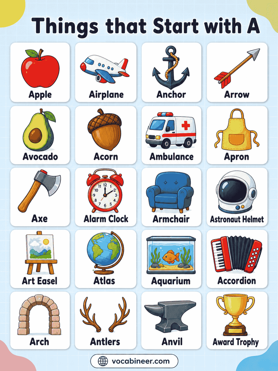 300+ Things Starting with Letter A Chart