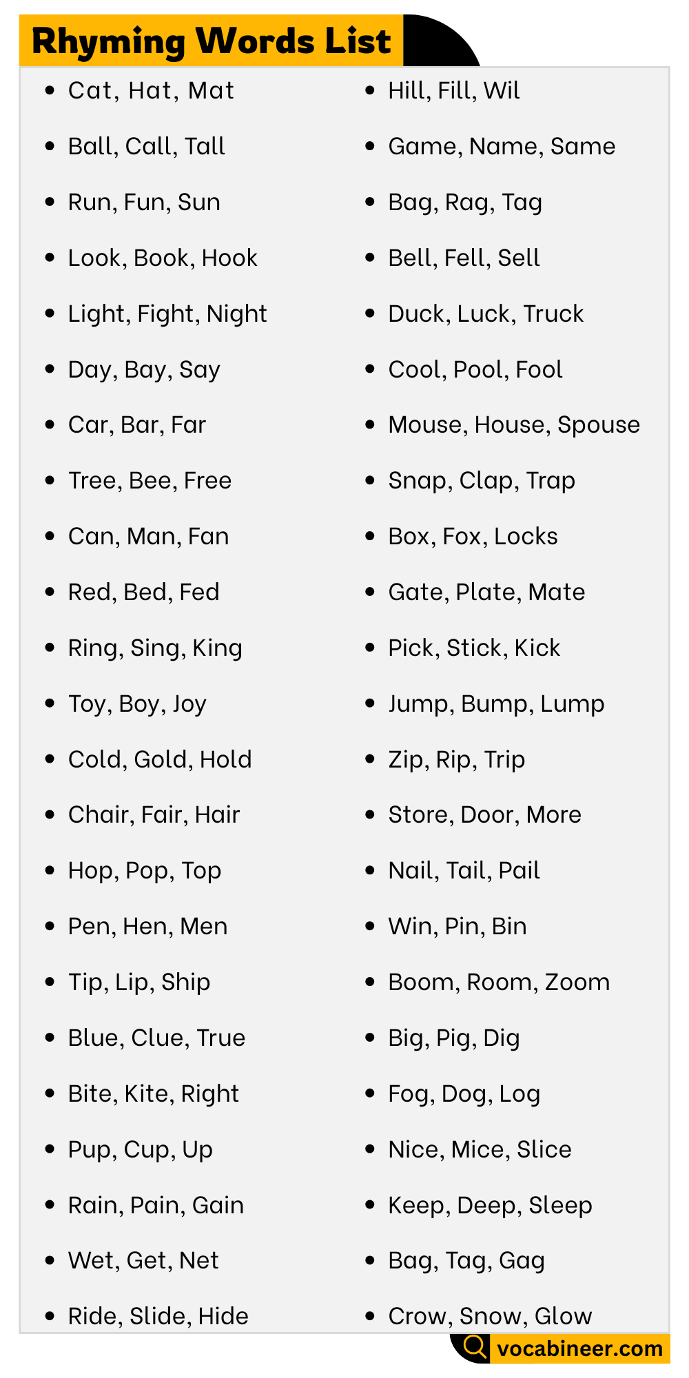 Rhyming Words List With Meaning, Examples, and Types