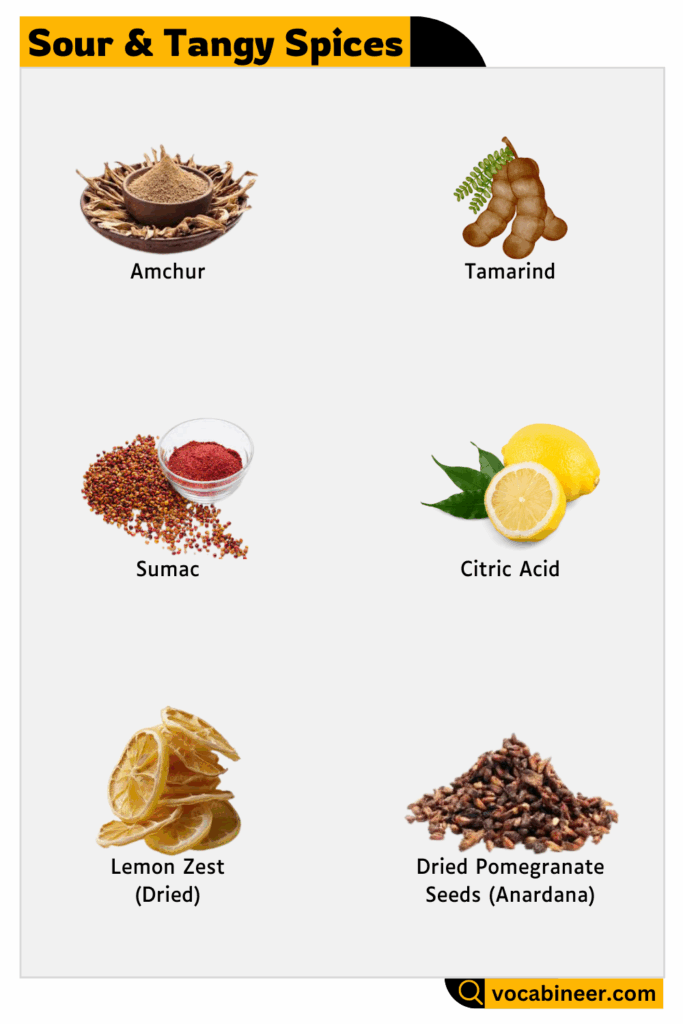 Learn Sour & Tangy Spices Names in English
