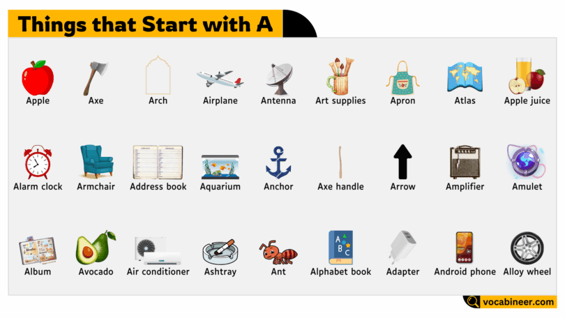 Things that Start with Letter A in English