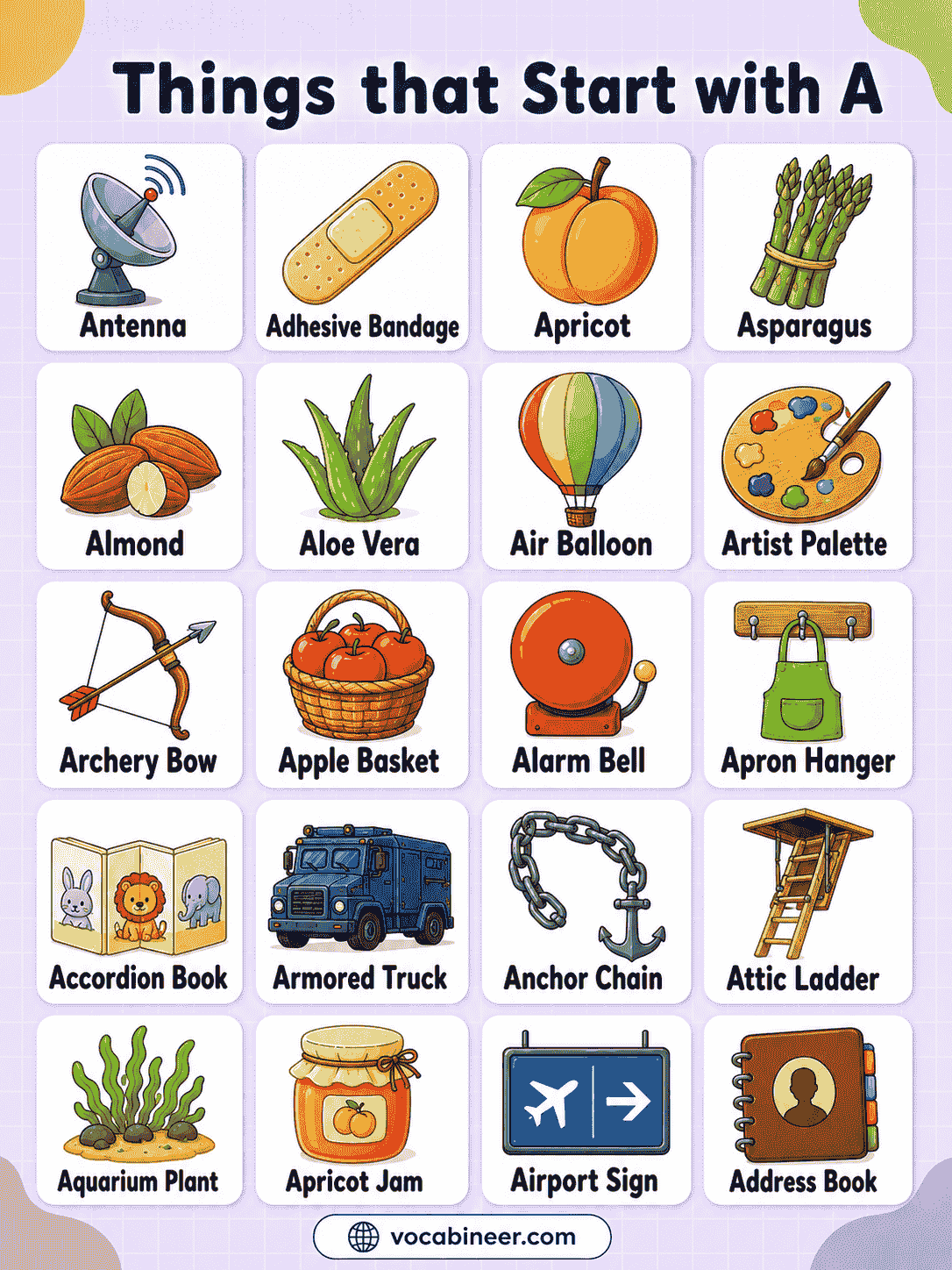 Things that Start with Letter A for Kids