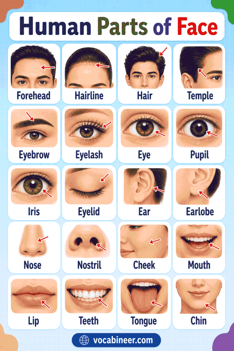 Human Parts of the Face in English with Pictures