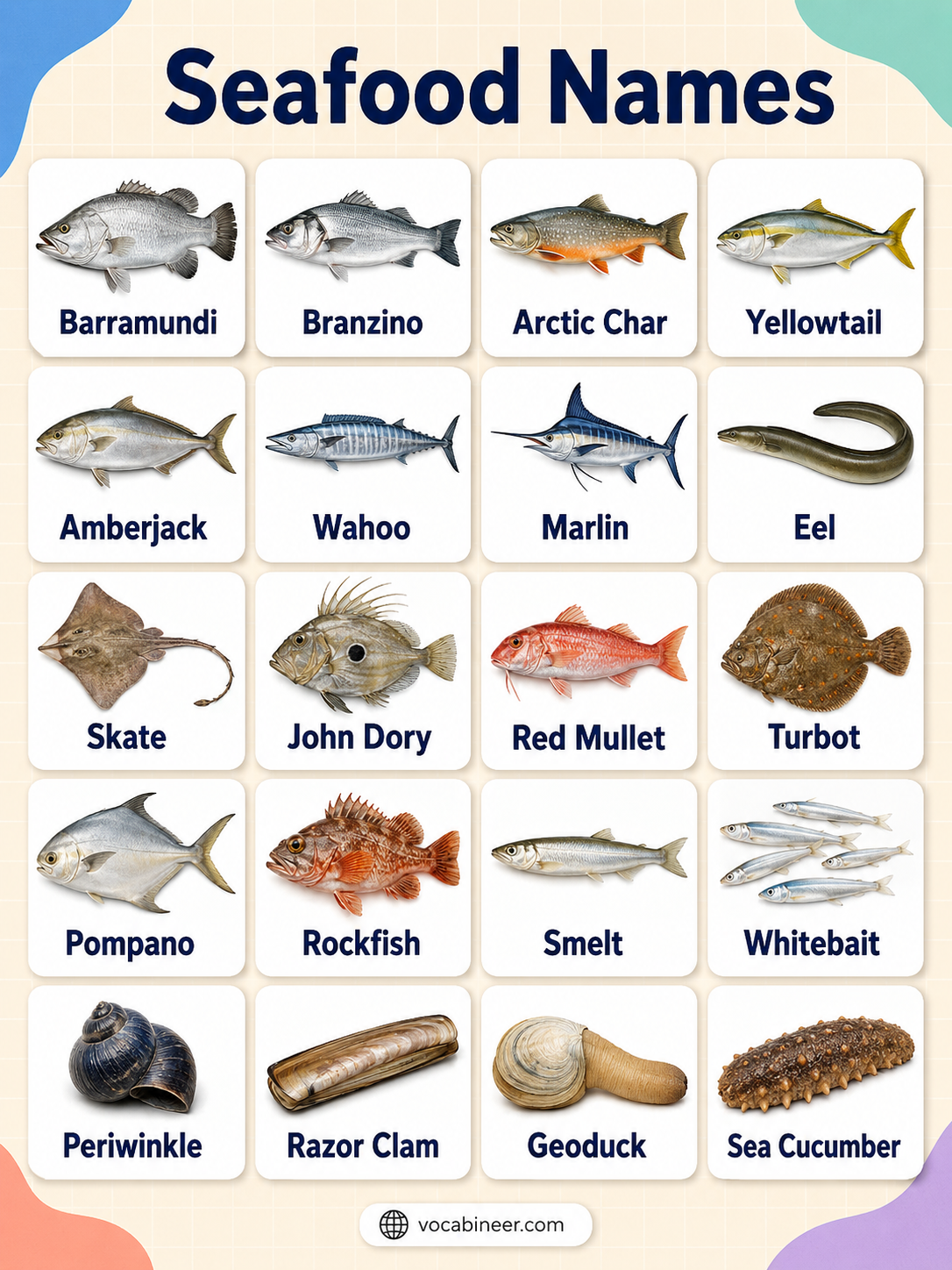 Seafood Names with Fish and Shellfish Types