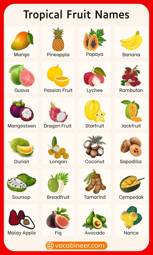 A to Z List of Tropical fruit names in English