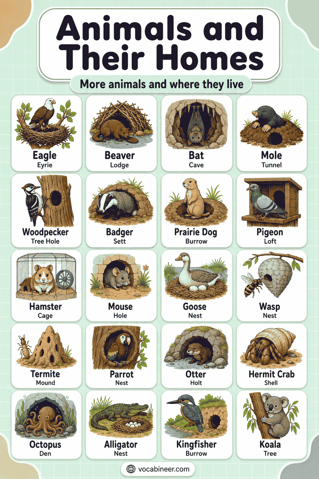 Animals Home Name List with Pictures