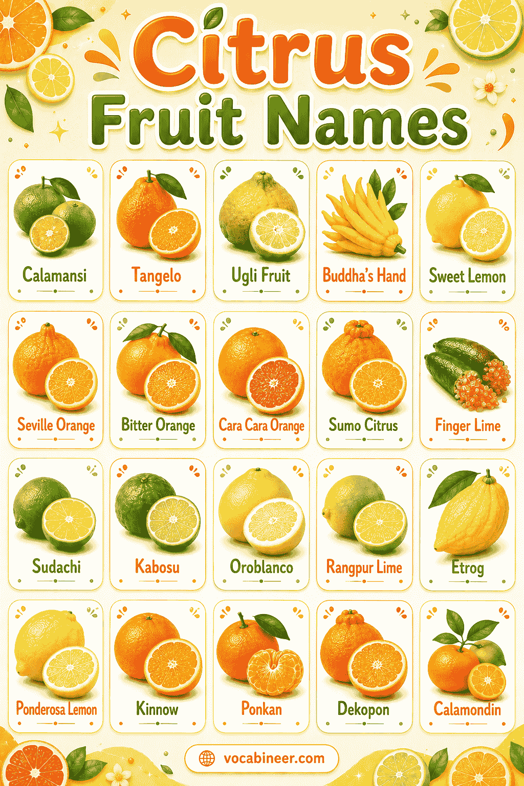 A citrus fruits list with pictures for easy learning.
