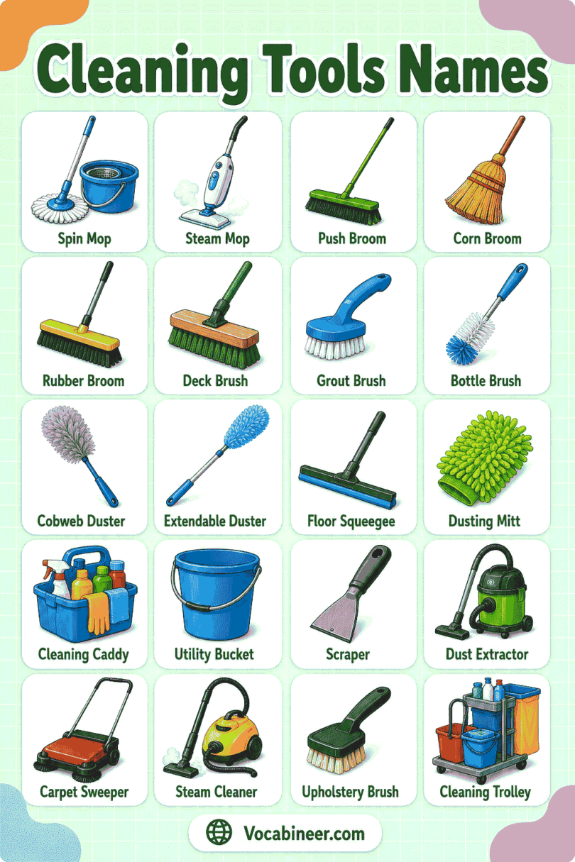 200+ Cleaning Tools Names in English with Pictures