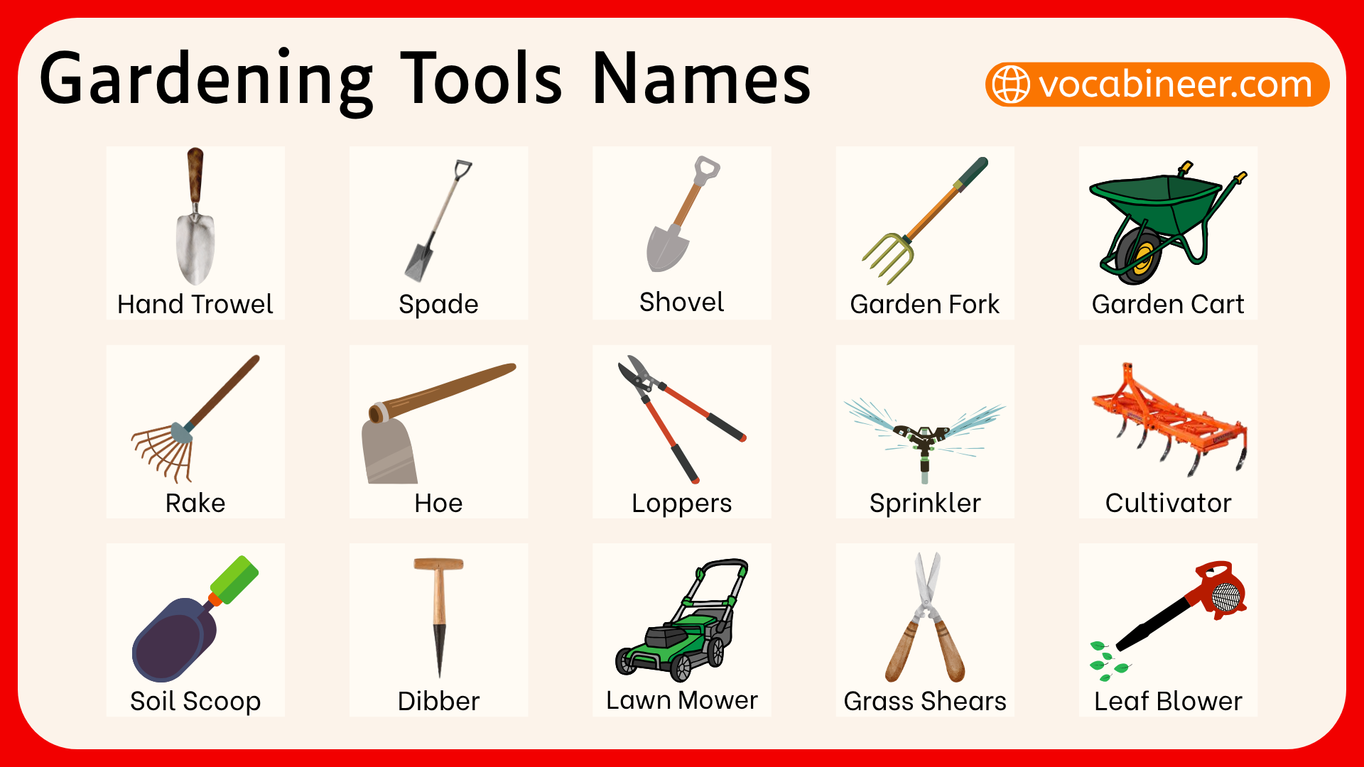 List Of Gardening Tools Names With Pictures