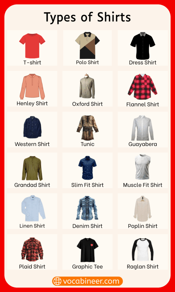 100 Shirt Names in English with their Photos