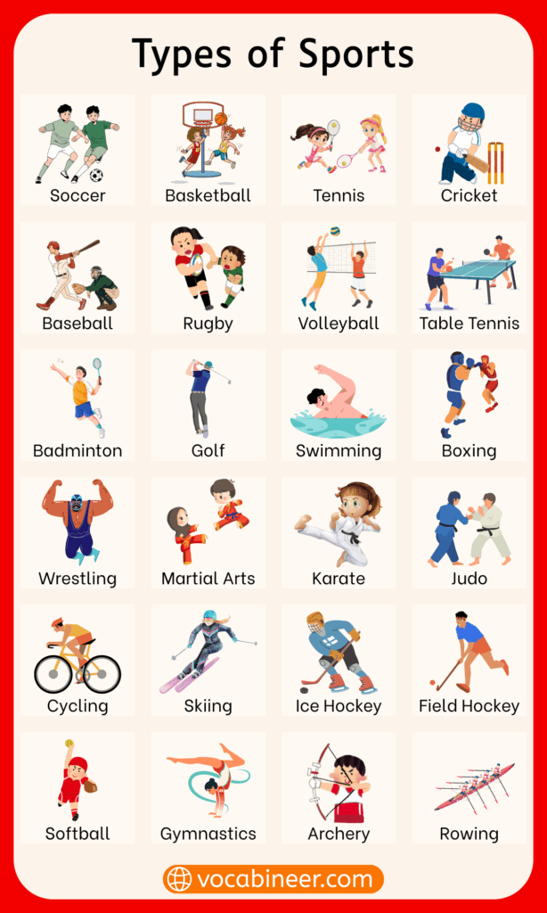 Sports Names in English with their images