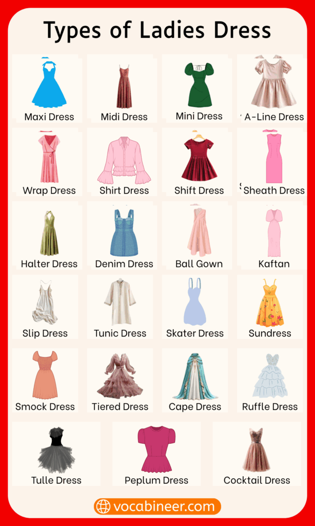 50 Women Dress Names List in English