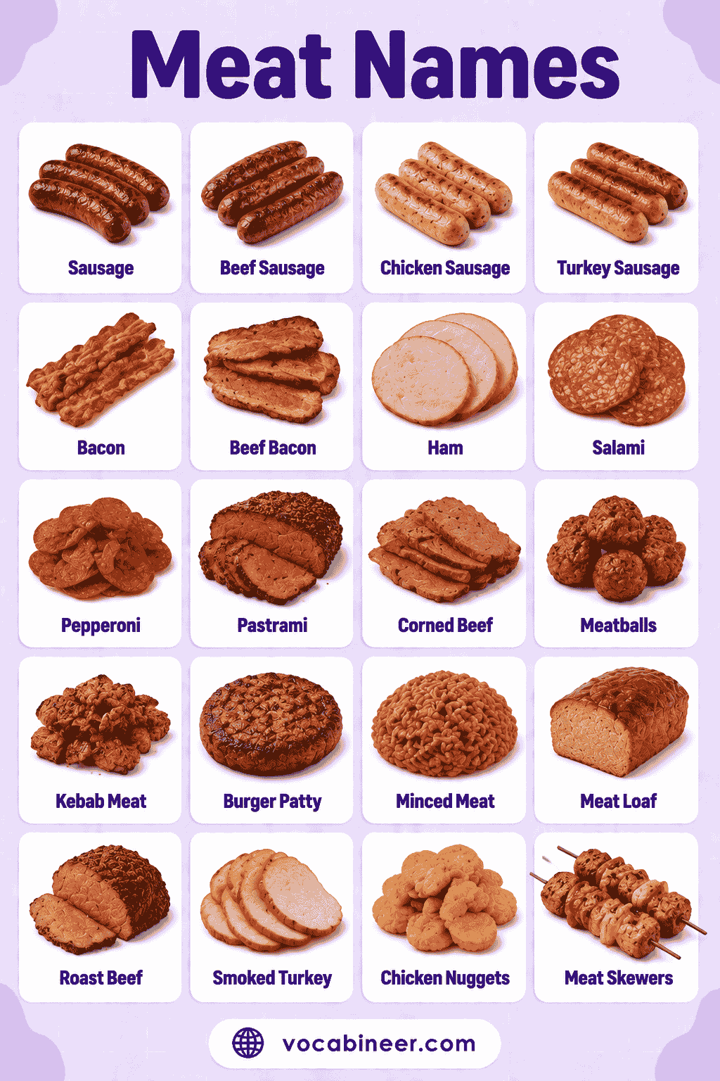 Common Meat Names with Cuts, Forms, and Clear Meanings