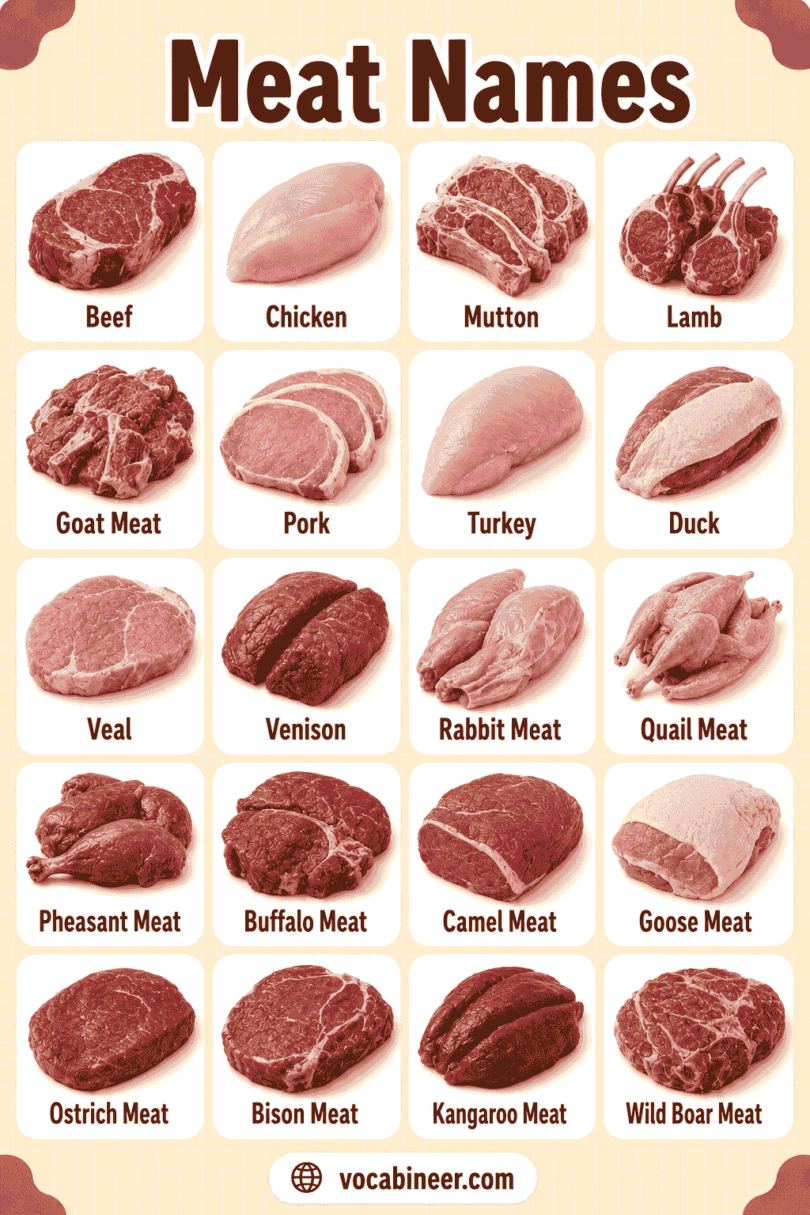 Meat Names in English: Types, Cuts & Products Guide