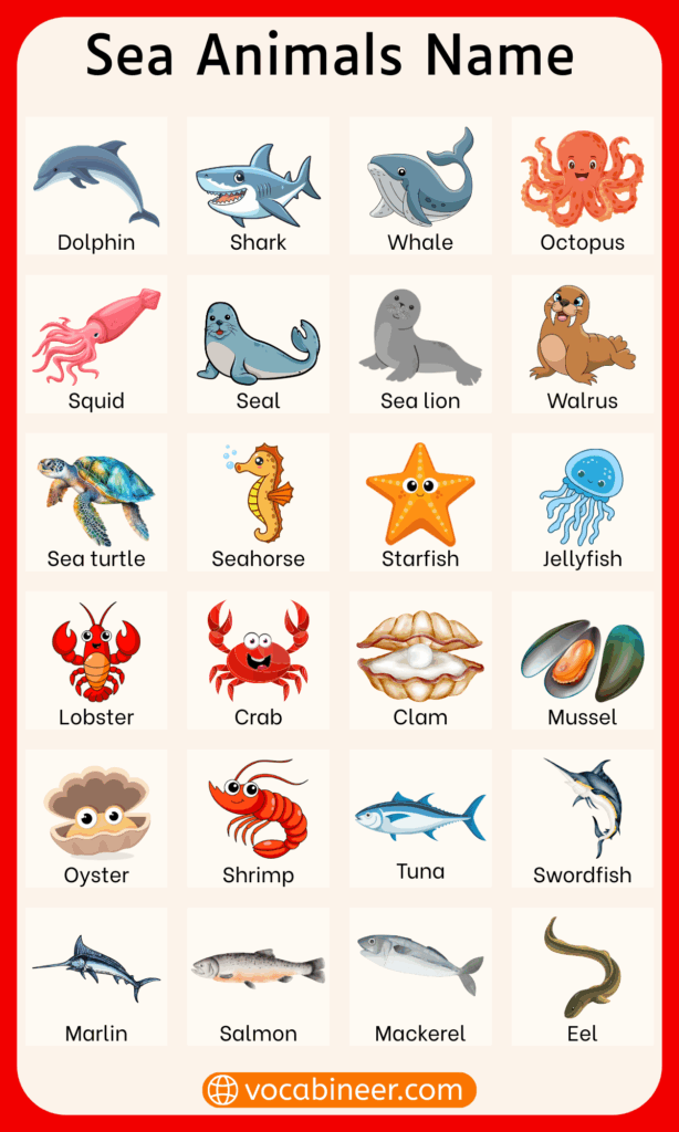 Sea Animals: Names with Their Pictures for Easy Learning